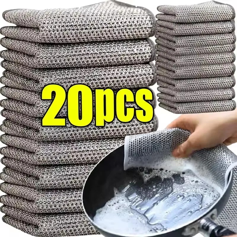 Kitchen Cleaning Metal Cloth Microfiber Multi-Purpose Non-Stick,Quick-Dry Mesh Scrubbers for Pots Stoves,Reusable Kitchen Towels