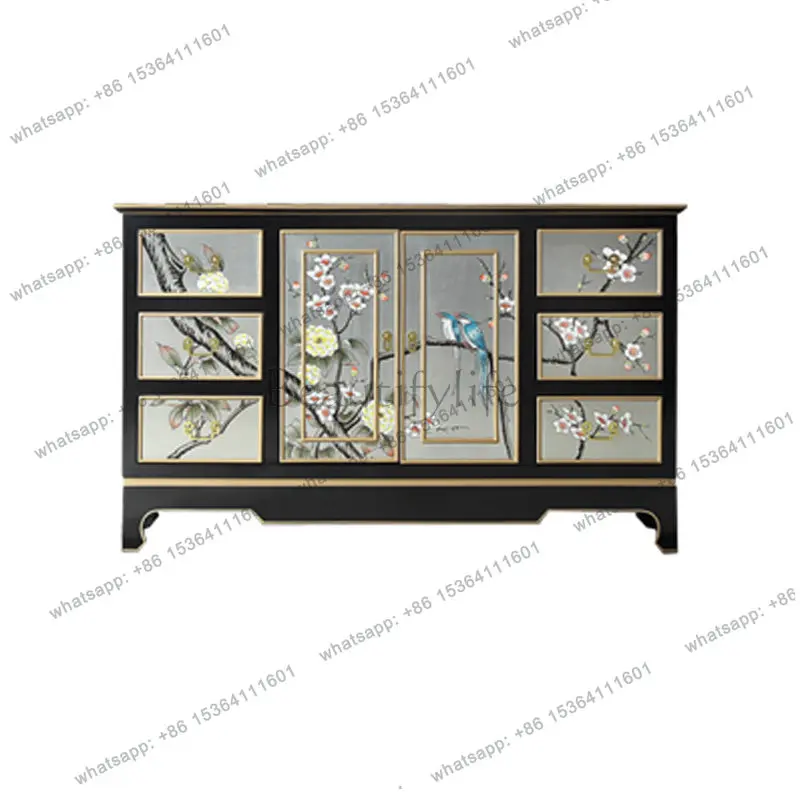 

2025 cross-border new Chinese entrance cabinet American hand-painted storage chest cabinet