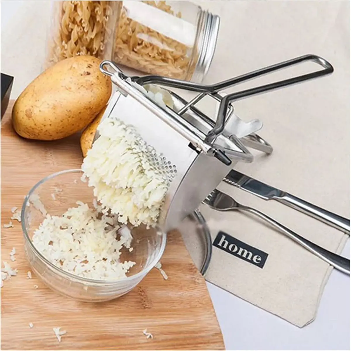 

(A61K) Stainless Steel Potato Masher Heavy Duty Multifunctional Fruit Juicer Kitchen Tool