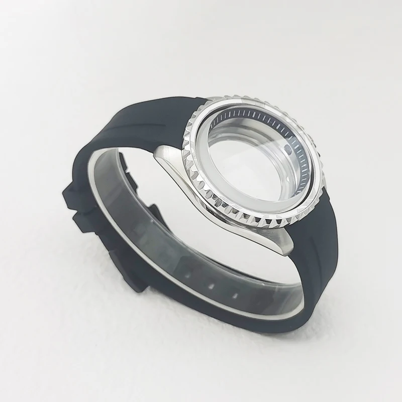 42mm Dome Sapphire Glass Case Installed Rubber 22mm Strap For NH35 NH36 4R 7S Movement 28.5mm Dial 38mm Bezel Insert Men Case