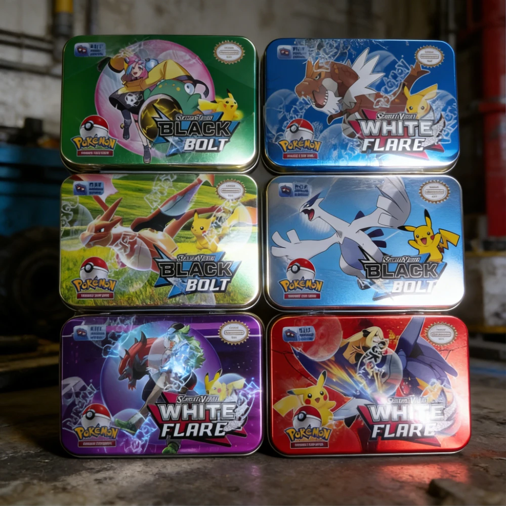 

Набор карт Pokemon в жестяной коробке, 42 шт., Black Bolt White Flare Mega Evolution, испанская и английская версии, для коллекции, подарок, детская игрушка