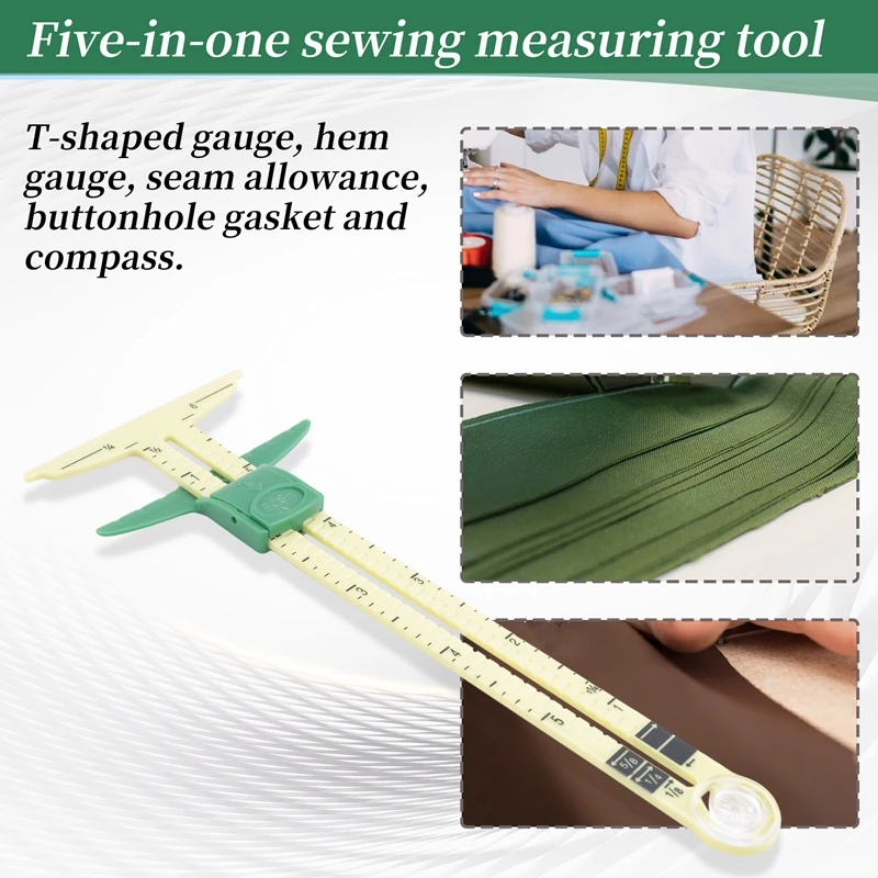 T-Shaped Sliding Gauge Sewing Measurement, Using 4 Colors Of Fabric Thermal Erasing Pen, 5 In 1 Sewing Ruler Tool