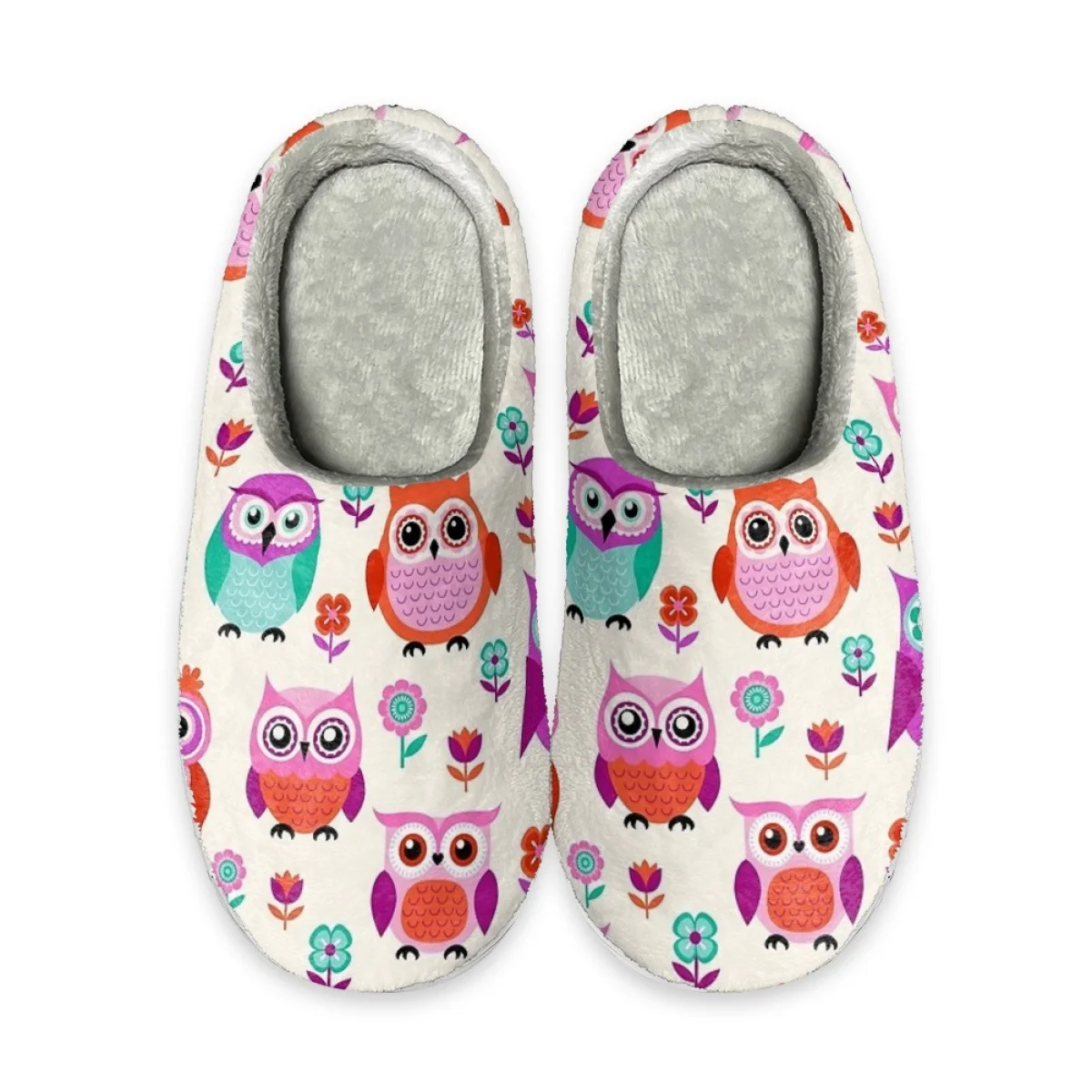 Beliodome Cute Owl Design Womens House Cotton Memory Foam Slippers Indoor Slip On Shoes Lightweight Bedroom Sleepers Rubber Sole