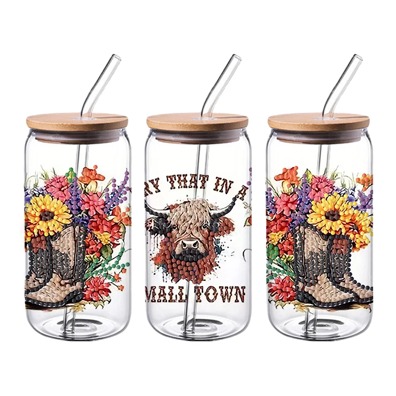 4Pcs DIY Diamond Painting Cup Stickers Cartoon Animal Diamond Art Mosaic Cup Decoration Sticker Kits Christmas Decor Crafts Gift