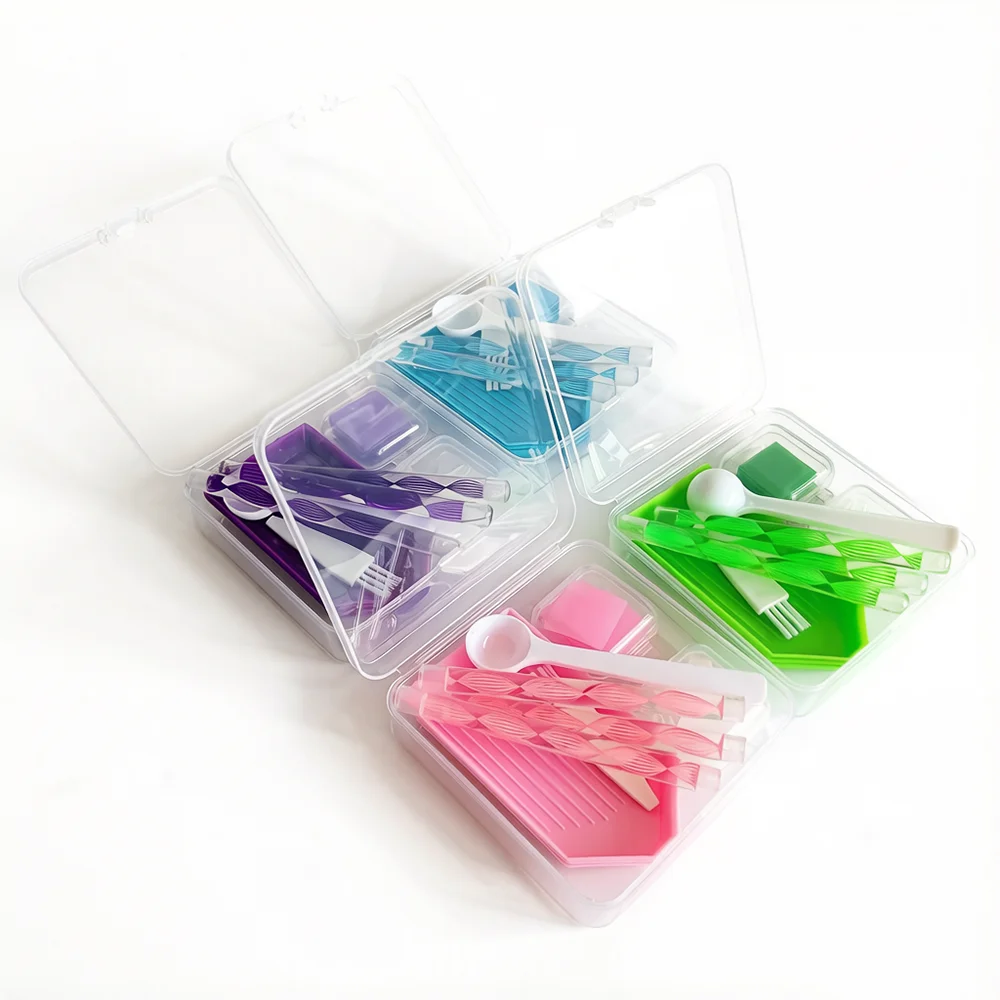 DIY Diamantmalerei Werkzeugset 4-Farben-Aufbewahrungsbox mit Tablett Wachs-Pinzetten-Stift-Set 5D Diamant-Stickerei Zubehör Bastelwerkzeuge – Detail 3