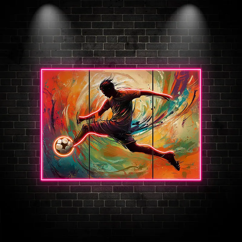 Soccer Player Neon Light Wall Art, Colorful Artwork for Bedroom, Living Room, Game Room, Perfect Neon Wall Decor for Sports Fans