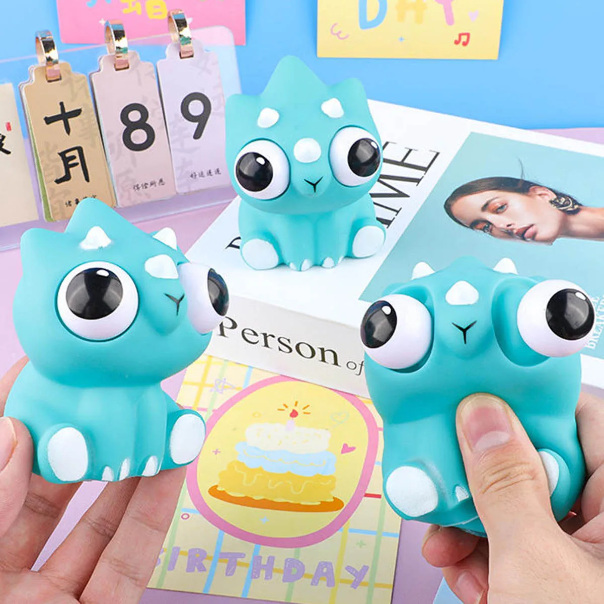 

Забавная игрушка для сжимания глазного яблока, мультяшный динозавр, сенсорные игрушки, милые трицератопсы для детей, снятие стресса, креативный подарок