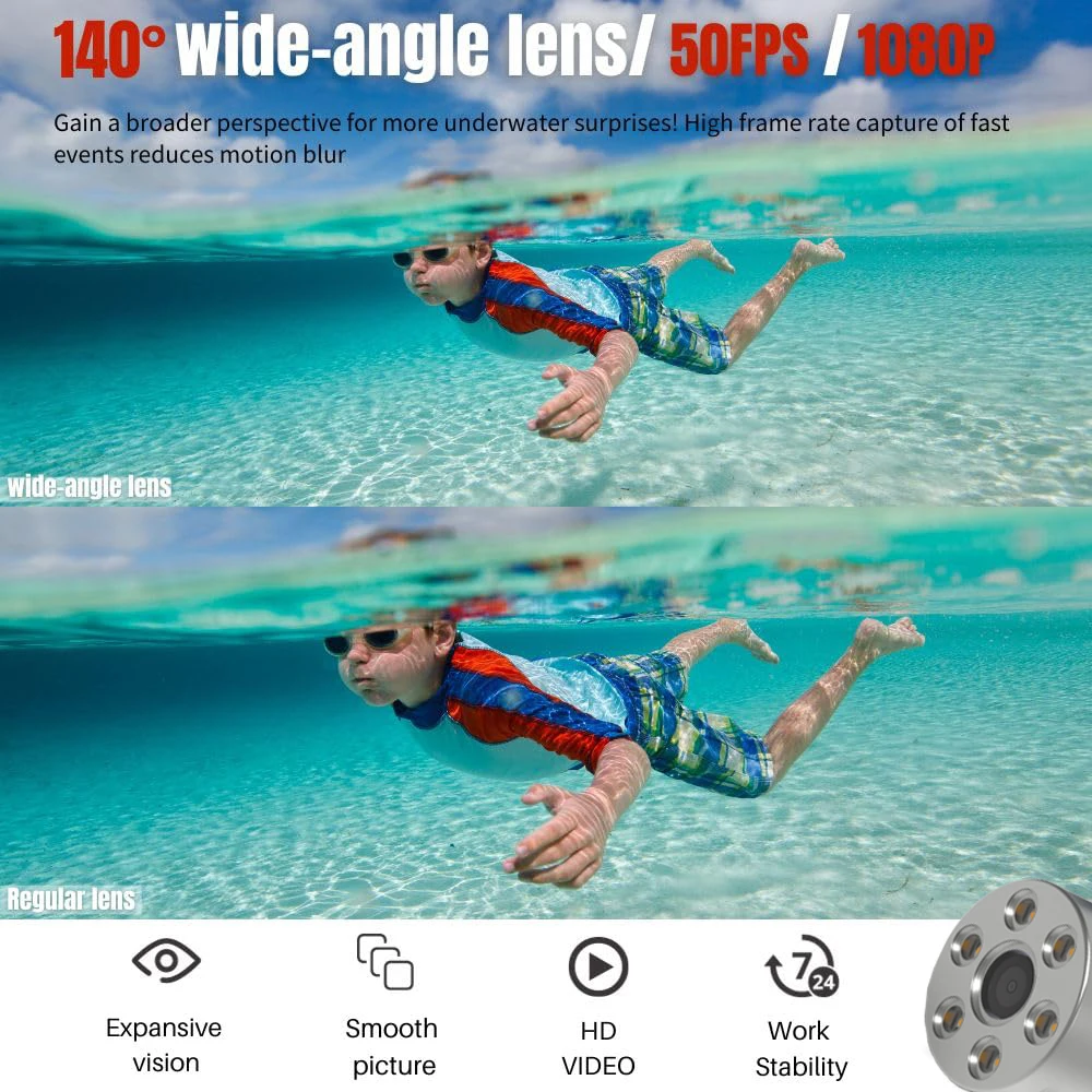 Mini Underwater IP Camera 50FPS 1080p HD RTMP Live Streaming Camera 140°Wide Angle for ROV Underwater Vehicles with 32FT Cable