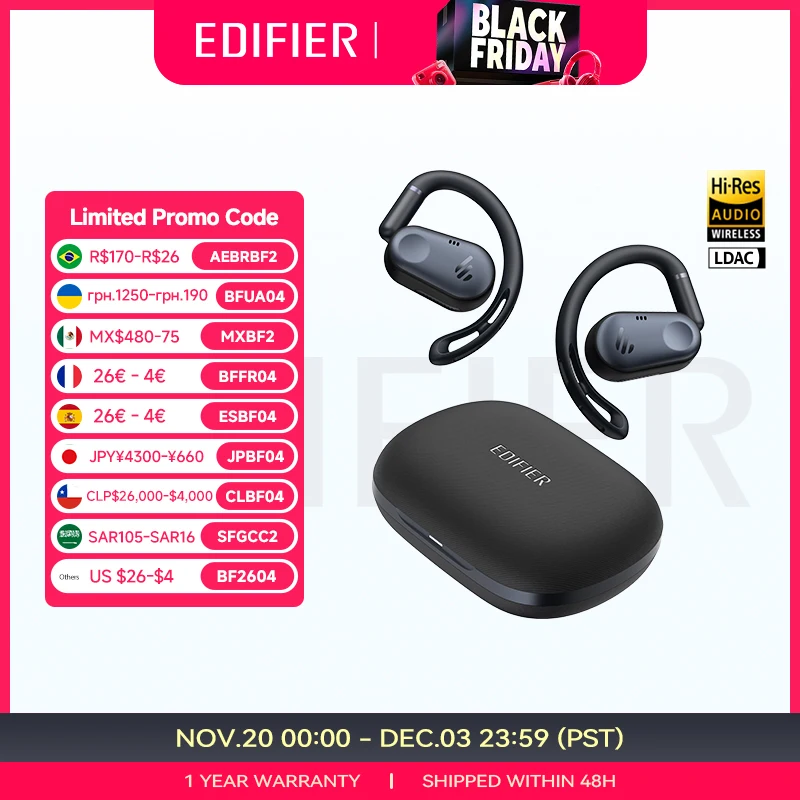 Edifier Comfo Flex True Wireless Bluetooth-Kopfhörer, Open-Ear-Kopfhörer, Bluetooth 5.4 Ohrbügel-Kopfhörer, Hi-Res Audio, IP55