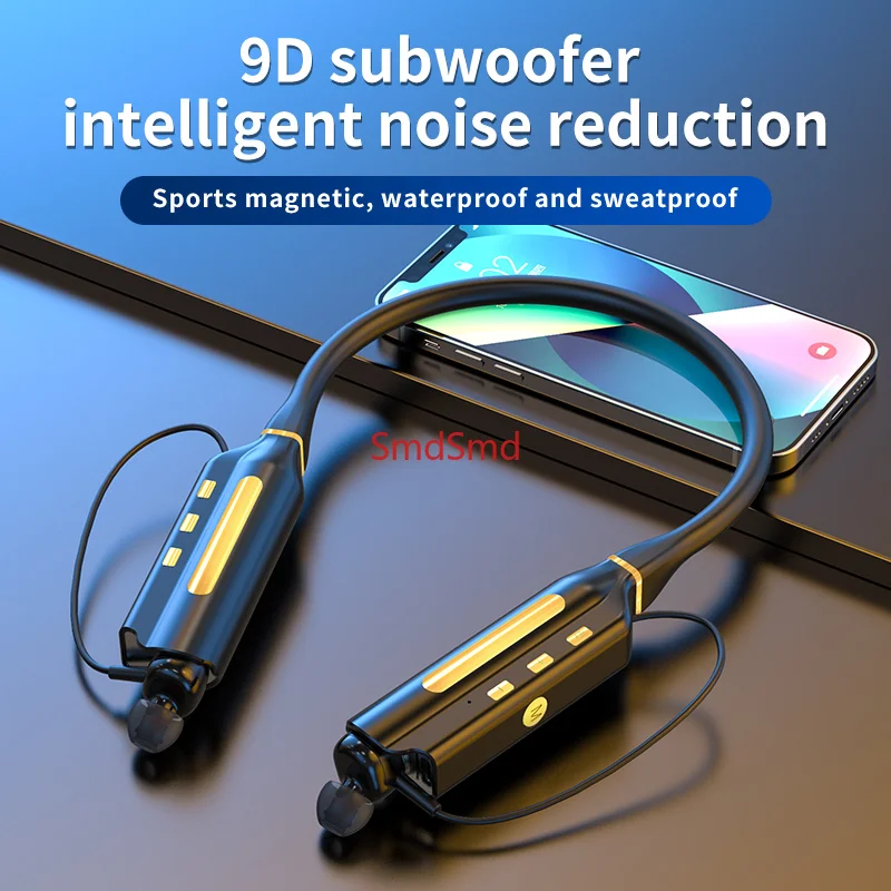 TWS Wireless Earphone Bluetooth 5.2 Headphones 10000 hours Playback Neckband Headset TF Card Earplugs With Mic As Power Bank