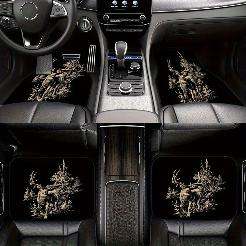 

4pcs Deer Printed Car Floor Mats, Front& Rear Protector Floor Pads, Auto Interior Accessories, Suited For Auto, Sedan, SUV, Van