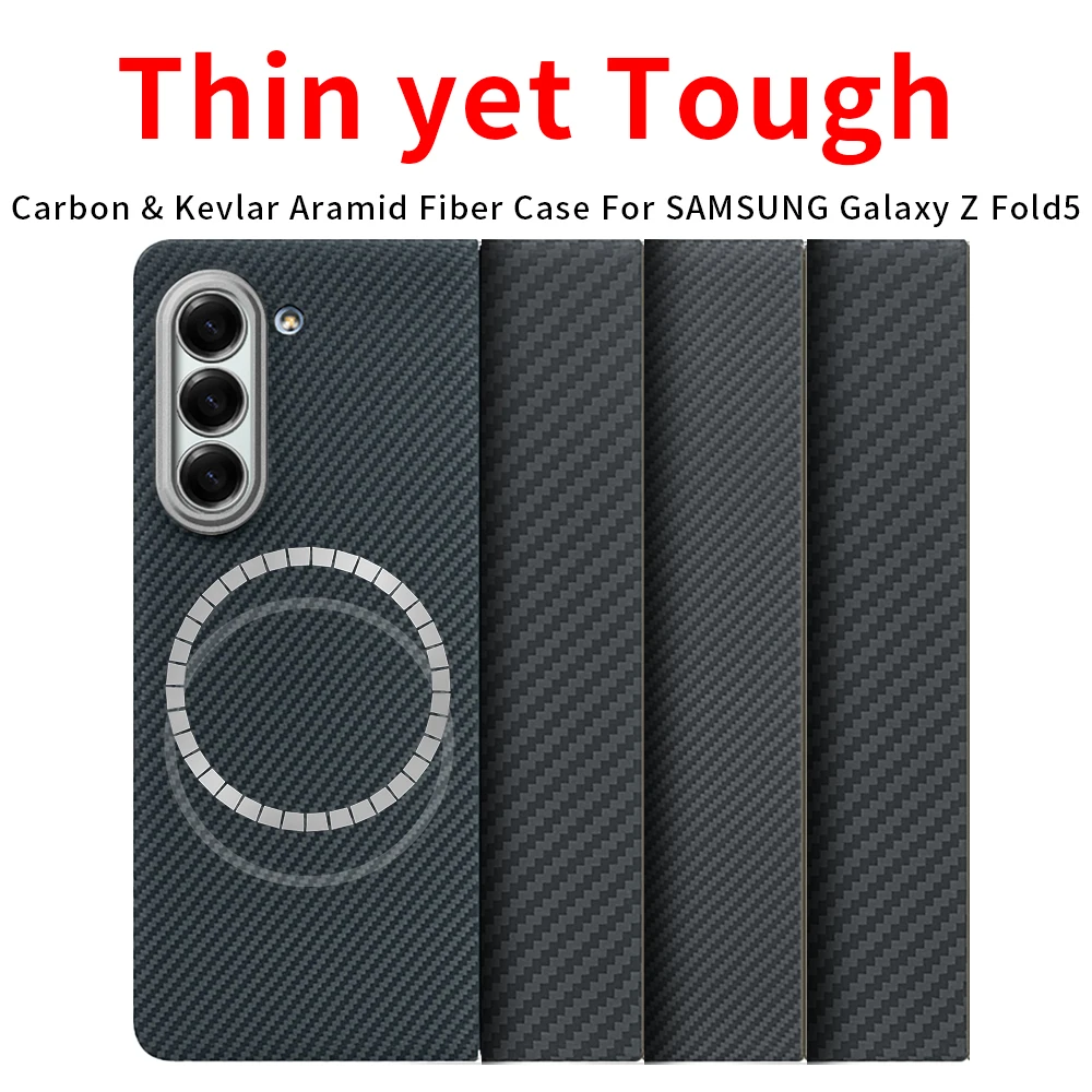 

Carbon fiber aramid magnetic case for galaxy z fold 5 Kevlar thin Lightweight Cover magsafe fabric magnetic balck Slim light red
