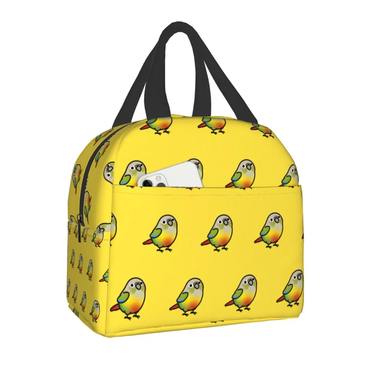 Chubby Pineapple Green Cheek Conure Insulated Lunch Bag Portable Parrot Bird Thermal Cooler Lunch Box  for Women Kids School