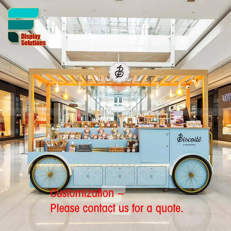 custom.Professional Custom Design Wooden Candy Cart with LED Light Snack Food Display Carts Featuring Wheels