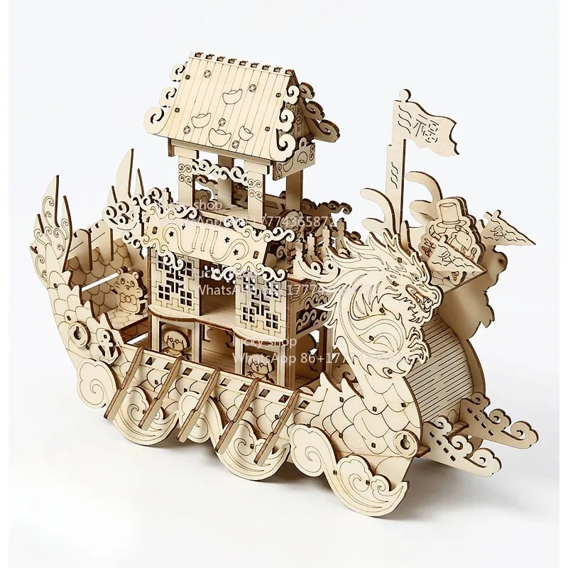 

Деревянная модель лодки-дракона: объемная модель для традиционного китайского праздника, декор, развивающий набор для детей, подарок на день рождения