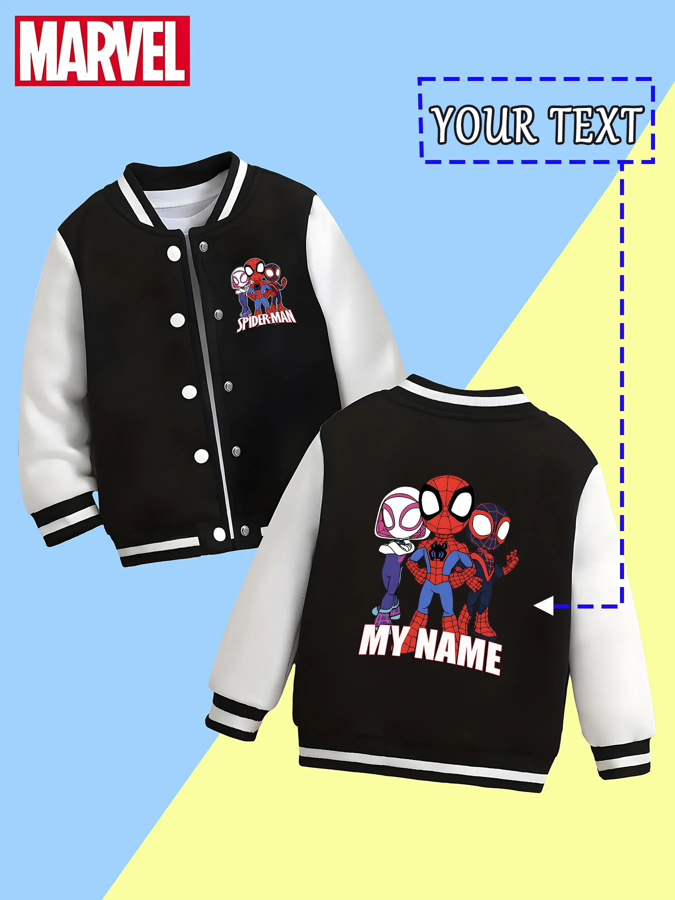 

MINISO Marvel Boys Baseball Jacket - Spider-Man combination print, rich and vivid patterns, perfect for spring and autumn leisur