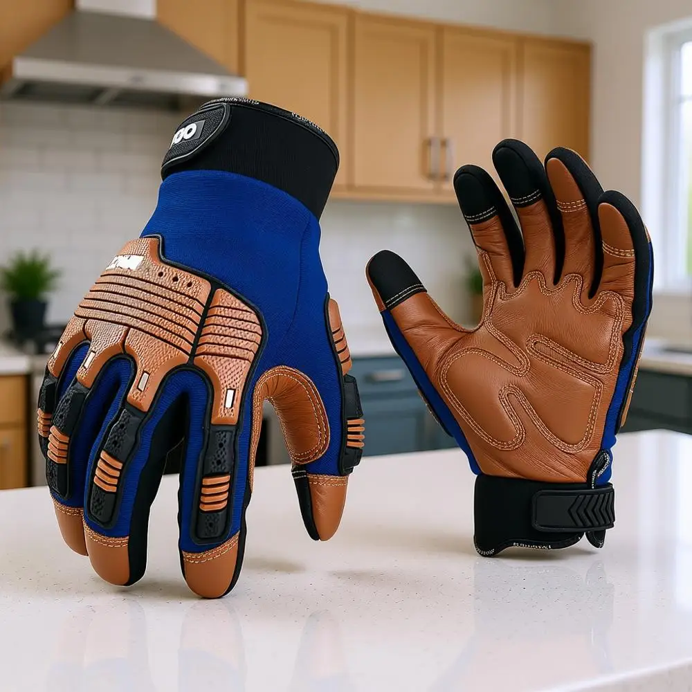 

Pair of Heavy-Duty Leather Work Gloves, Mechanics, Impact Resistant, Anti-Vibration, Water-Repellent