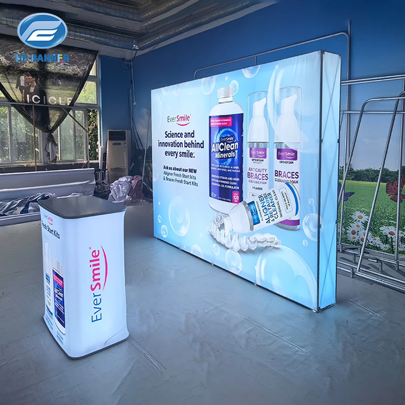 High Resolution Foldable Detachable Double Sided Illuminated Pop up Backdrop for Exhibition