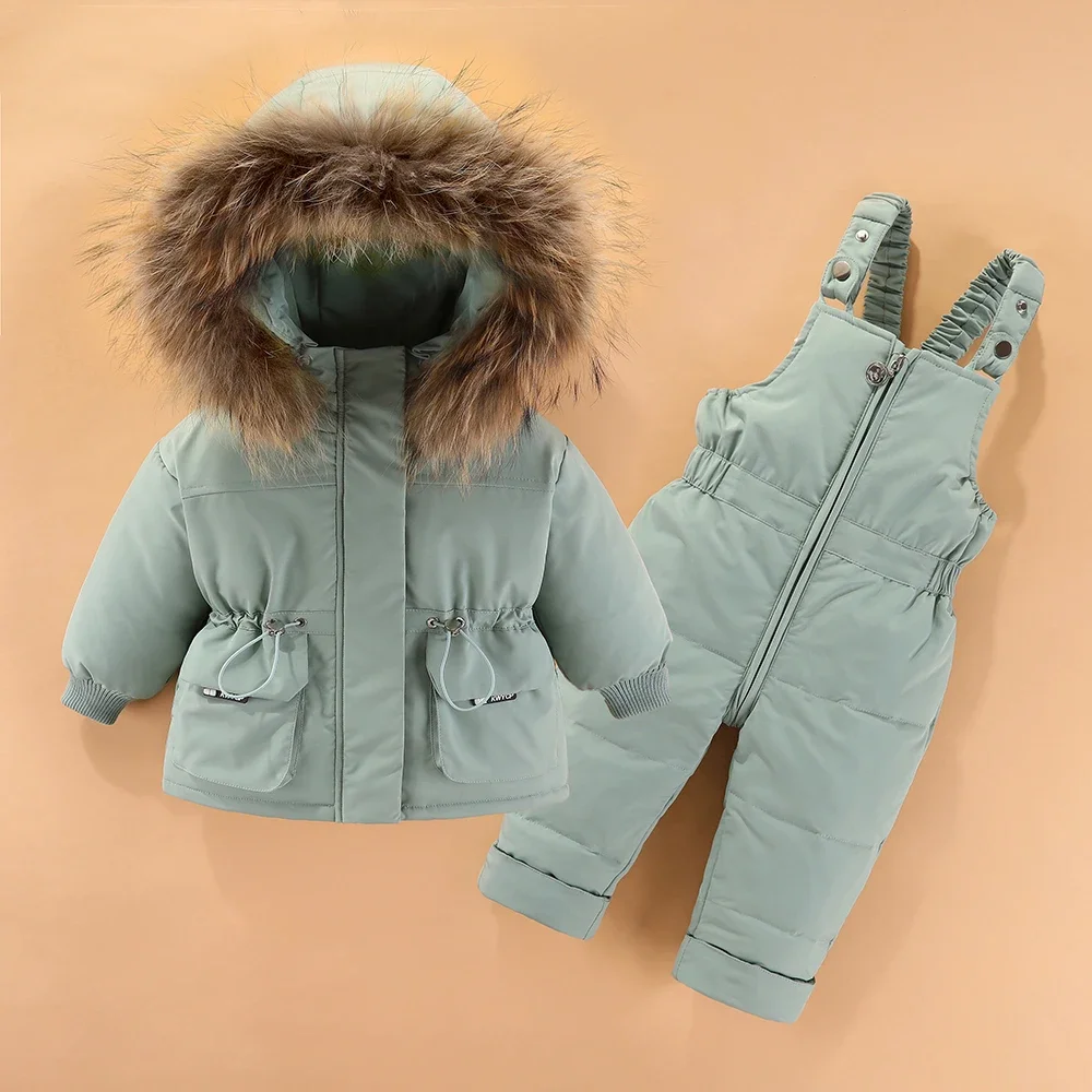 Children Down Coat Jacket + jumpsuit Kids Toddler Girl Boy Clothes Down 2pcs Winter Outfit Suit Warm Baby Overalls Clothing Sets