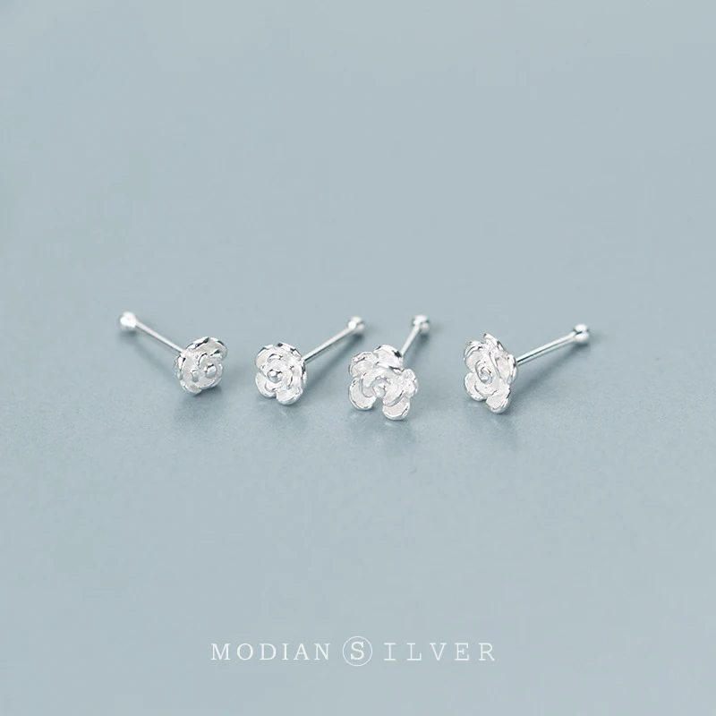 Modian Classic Rose Flower Tiny Plant Stud Earrings Romantic 925 Sterling Silver Jewelry For Women S925 Silver Fine Jewelry