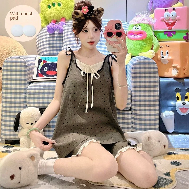 

Women's Pajamas Set Summer Suspender Top Shorts 2 Piece Pajamas for Women with Chest Pad Fresh Sweet Cute Outdoor Homewear Set