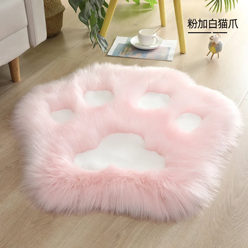 1pcs Cute Cartoon Fluffy Cat Paw Shaped Rug Non-Slip Soft Carpet for Living Room Bedroom Floor Mat Home Decoration