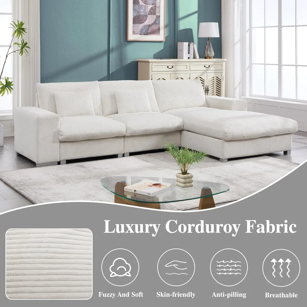 Современный Глубокий секционный диван L-образной формы, вельветовый диван 113/дюймовый с шезлонгом для комфорта гостиной