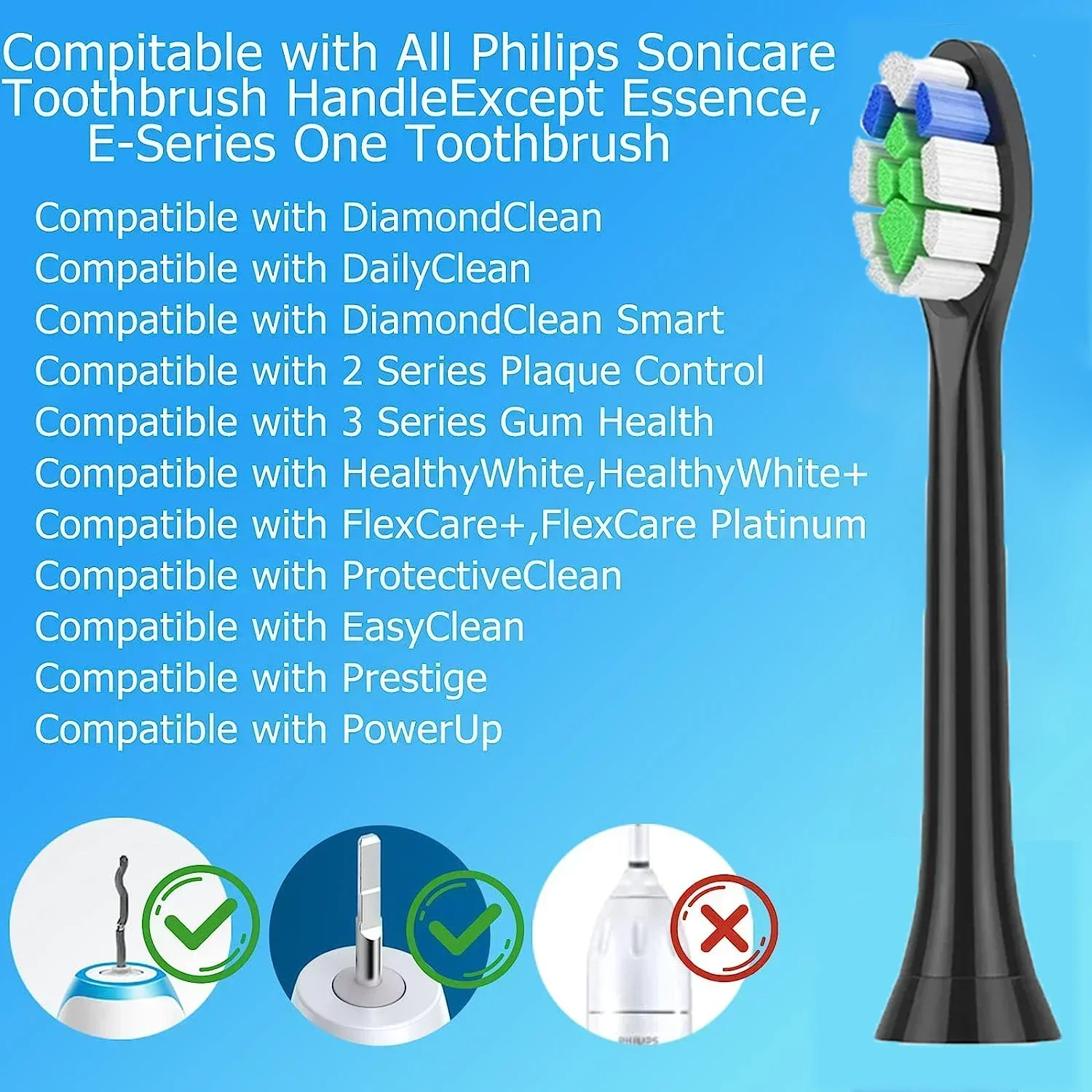 8pcs Replacement Brush Heads Compatible with Philips Sonicare DiamondClean HX3/HX6/HX9 Series Electric Toothbrush Heads HX6064