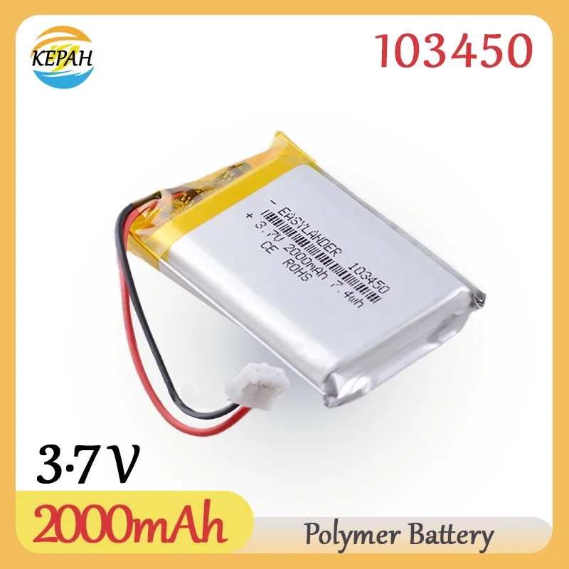 100%New 3.7V 103450 2000mAh rechargeable polymer lithium battery, suitable for PS4, camera, GPS, Bluetooth speaker 3.7V battery