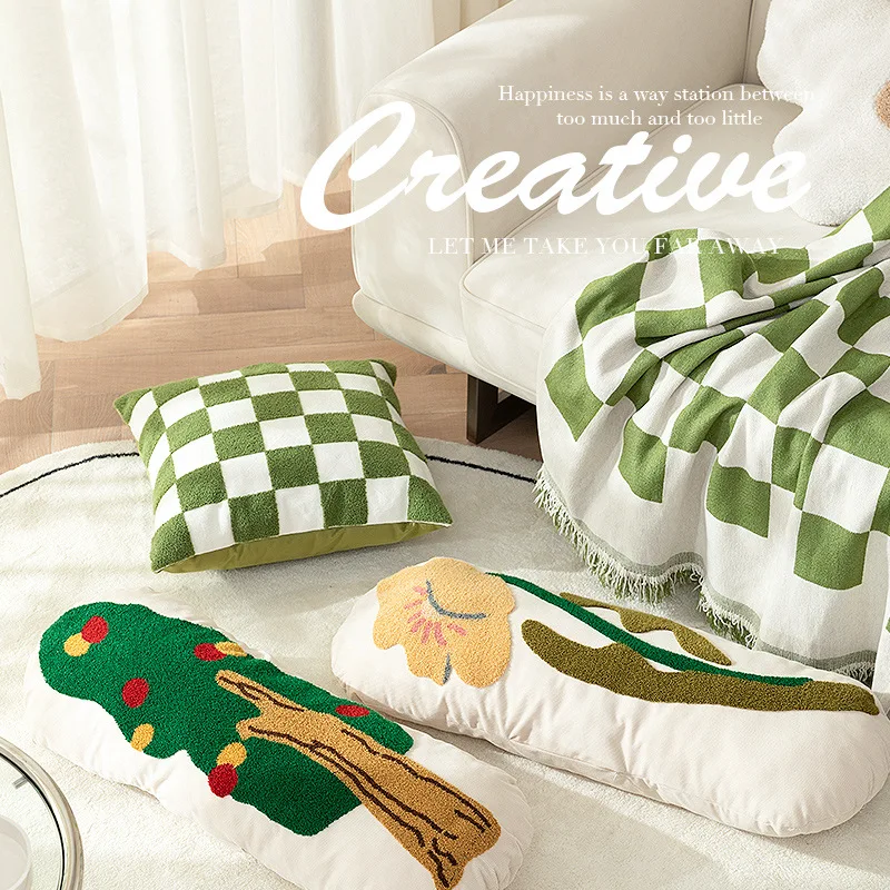 

New Modern Boho Style Beige Corduroy Embroidery Long Body Pillow With Filling For Living Room Bedroom Decor