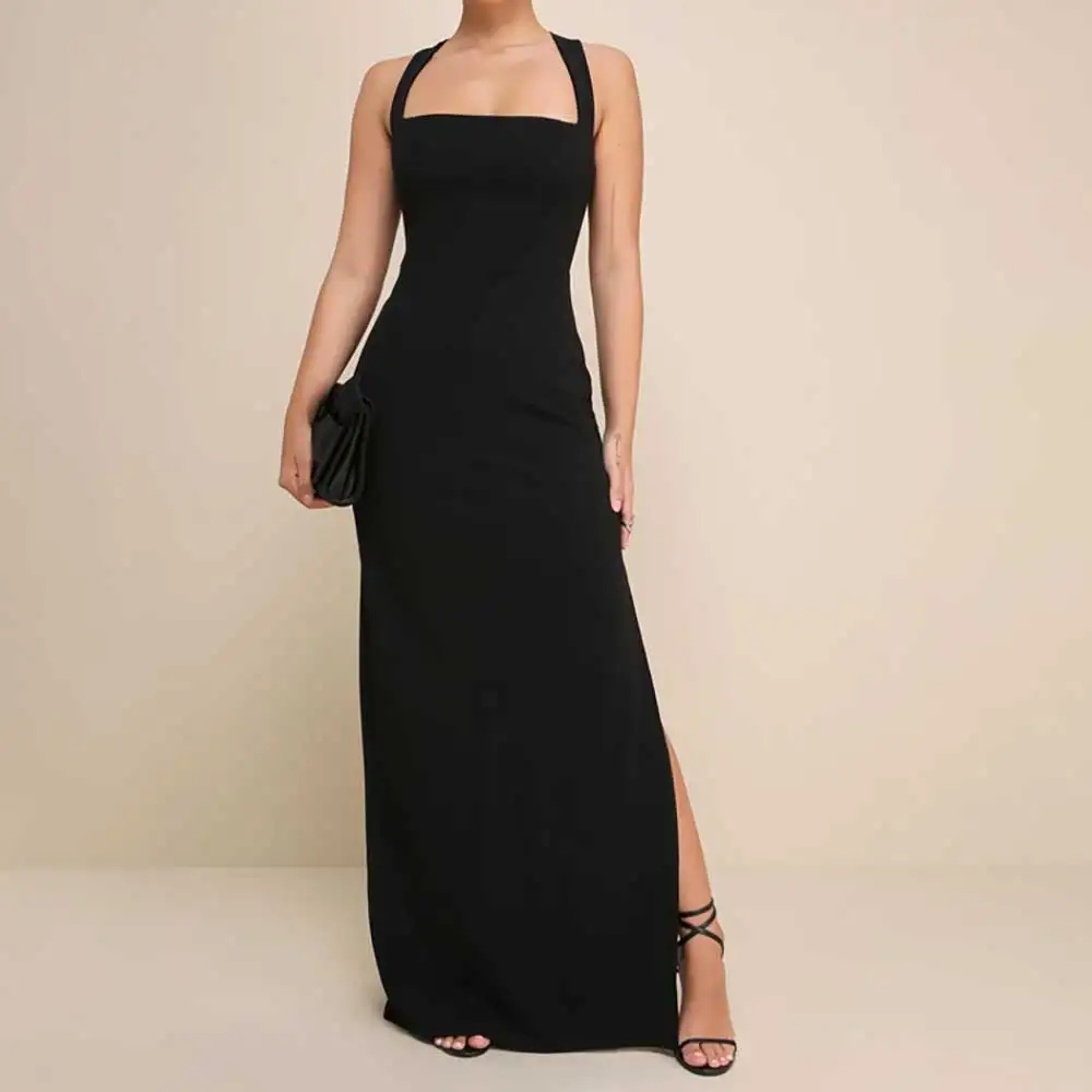 Sexy Square Neck Sleeveless Side Slit Evening Dress for Women 2025 New Arrival Prom Dresses Formal Cocktail Party Gowns