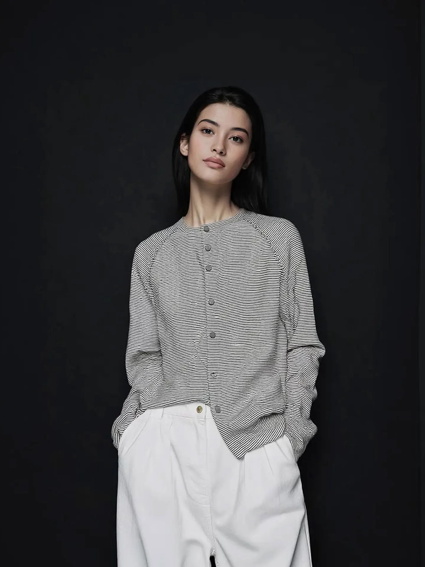 

Женская свободная повседневная блузка Ele в полоску с длинным рукавом, весна 2026, на одной пуговице, в корейском стиле, прямого кроя