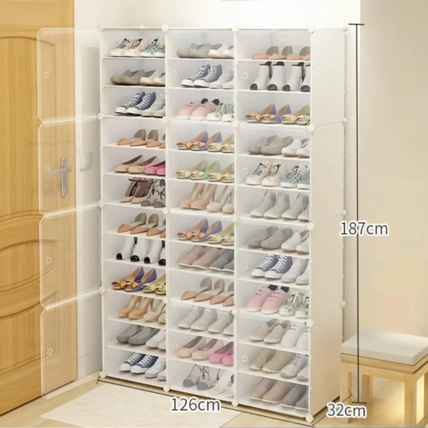 Suitable  72 pairs of shoes 12 Tier Shoe Rack Box Organizer 3*12 Dustproof Shoe Box (Clear Door Opening) Stackable Cabinet St