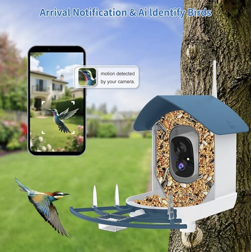 

Rainproof 2.4GHz Wi-Fi Smart Bird Feeder With 160-degree Field Of View Auto Recording Motion Detection & Real-time Notification
