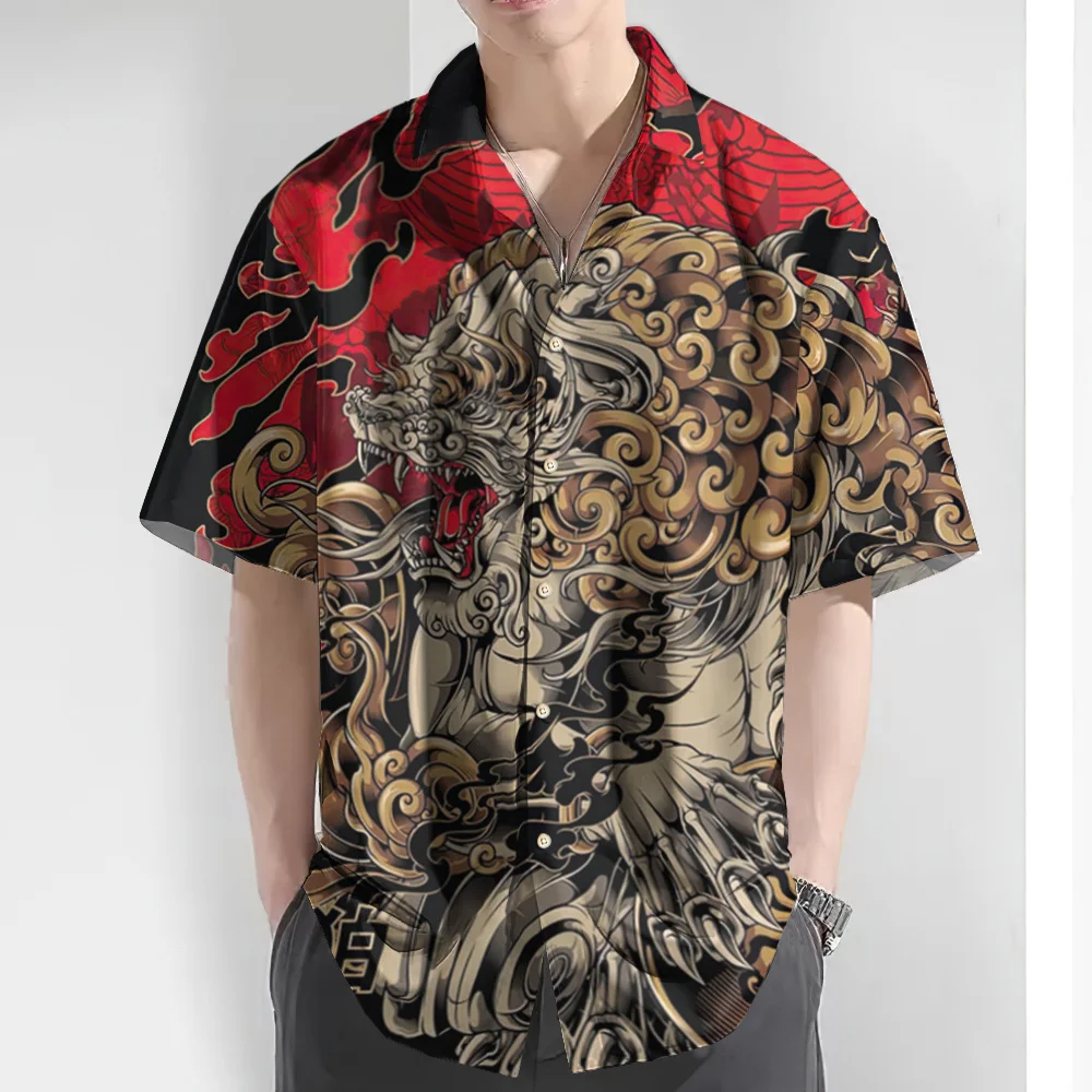 New Ukiyo-E Print Hawaiian Shirts For Men Summer Casual Men's Shirt Retro Oversized Short Sleeve Shirt Street Men Clothes Tops