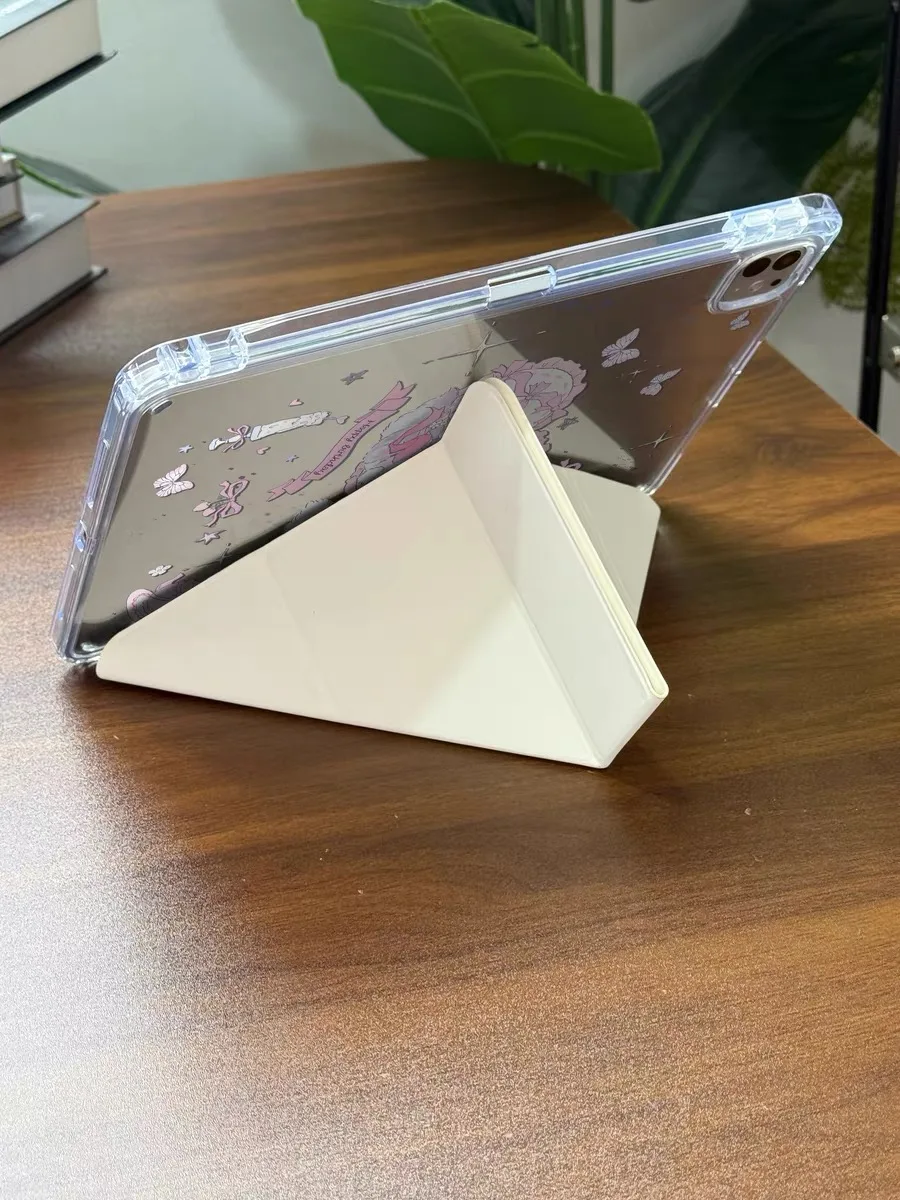 Suitable for iPad protective case, with pen slot, light and thin, transparent, anti-bending and falling, rotating stand