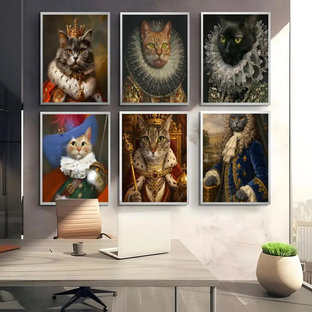 R-Renaissance Royal Cat Funny Poster Poster Self-adhesive Waterproof Sticker Dormitory Restaurant Wall Decor