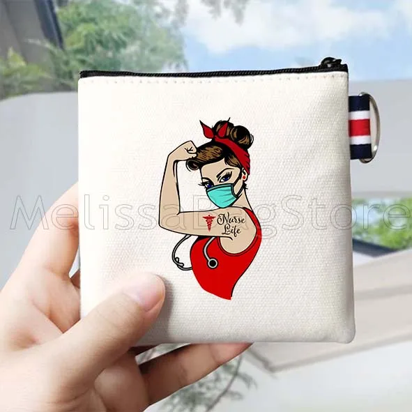 Niedliche Krankenwagen, Krankenschwester, Leben, Stethoskop, Krankenpflege, Segeltuch, Geldbörse, Schlüsseletui, Aufbewahrung, einfache kleine Tasche, Baumwoll-Geldbörse, Reißverschlusstasche