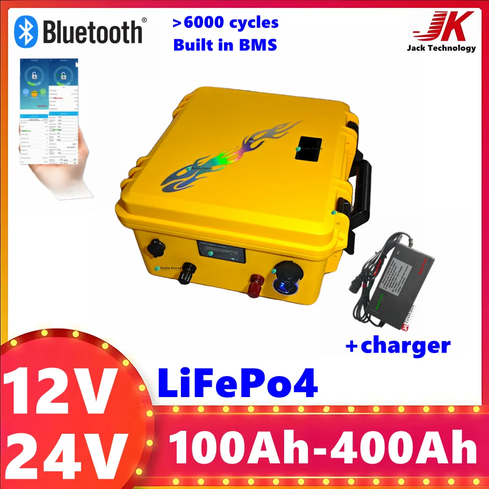 

12V 24V 100Ah 120AH 150AH 200AH 300Ah 400Ah Lifepo4 lithium battery pack bluetooth BMS for Outdoor fishing boat solar propeller