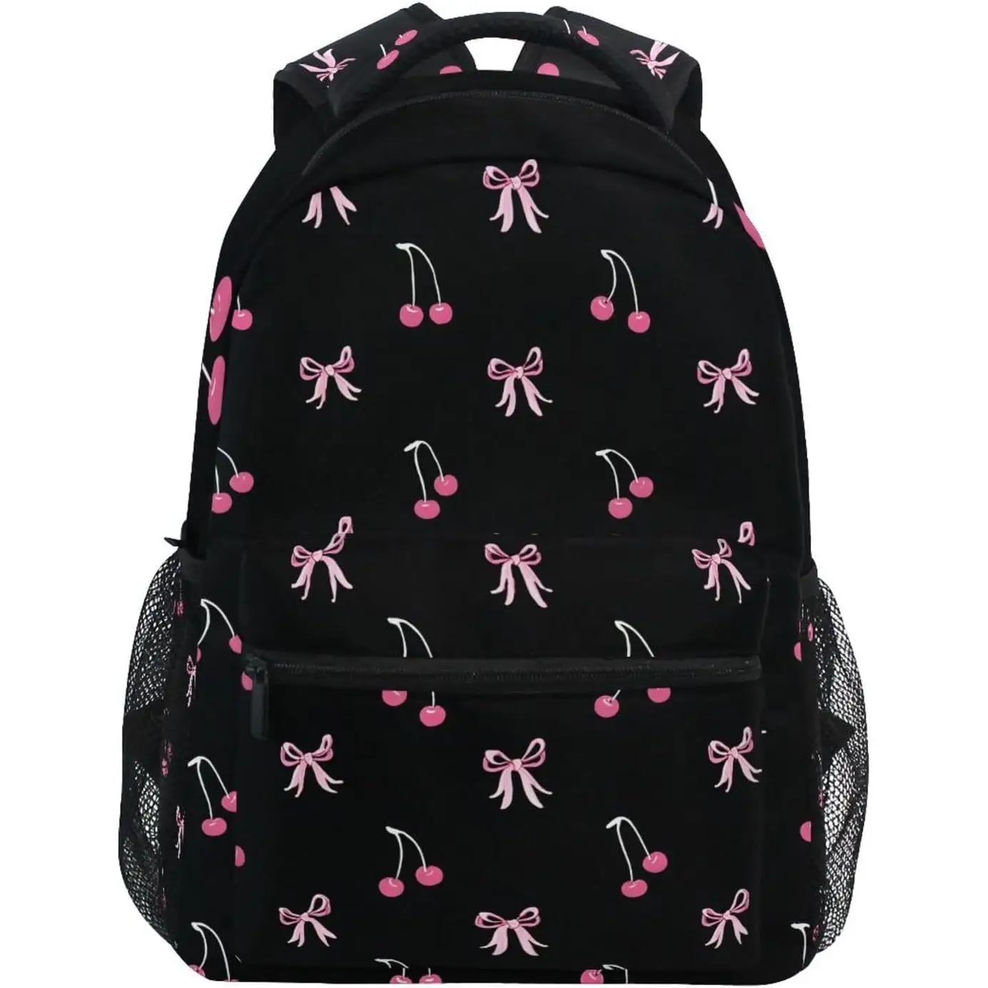 

Black Pink Bow Cherry Backpacks for Girls Boys Elementary School Bag Kids Bookbag Personalized Travel Daypack 3rd 4th 5th Grade