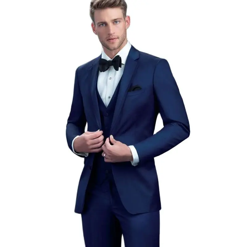 

Costume Homme 3 Pieces Navy Blue Notched Lapel One Button Slim Fit Mens Suit Tailer Made Wedding Groom Wear Suit Blazer Vest