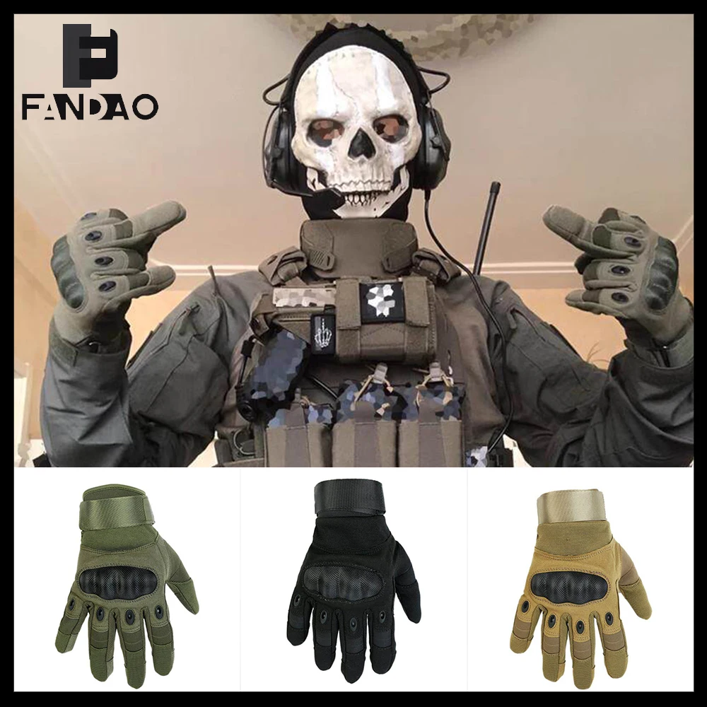 

Ghost Gloves Tactical Full Finger Protective Gloves Hard Knuckle Anti-Slip Cycling Gloves for Hiking Climbing Gardening Work
