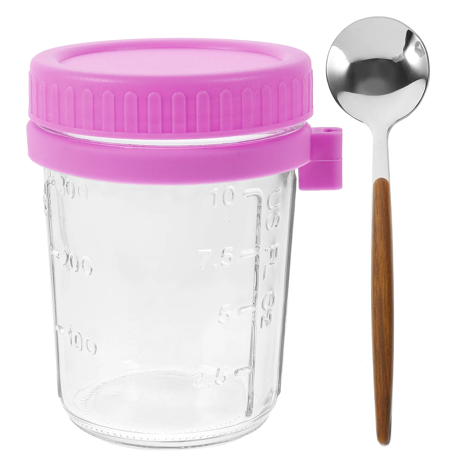 

1Set Overnight Oats Container Transparent Glass Jar Airtight Lid Spoon Practical Breakfast Cup for Salads Soups