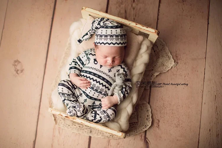 Pelele de Navidad para recién nacido, trajes de utilería para fotografía, sombrero de muñeco de copo de nieve + ropa suave de punto, accesorios para sesión de fotos de bebé de Año Nuevo