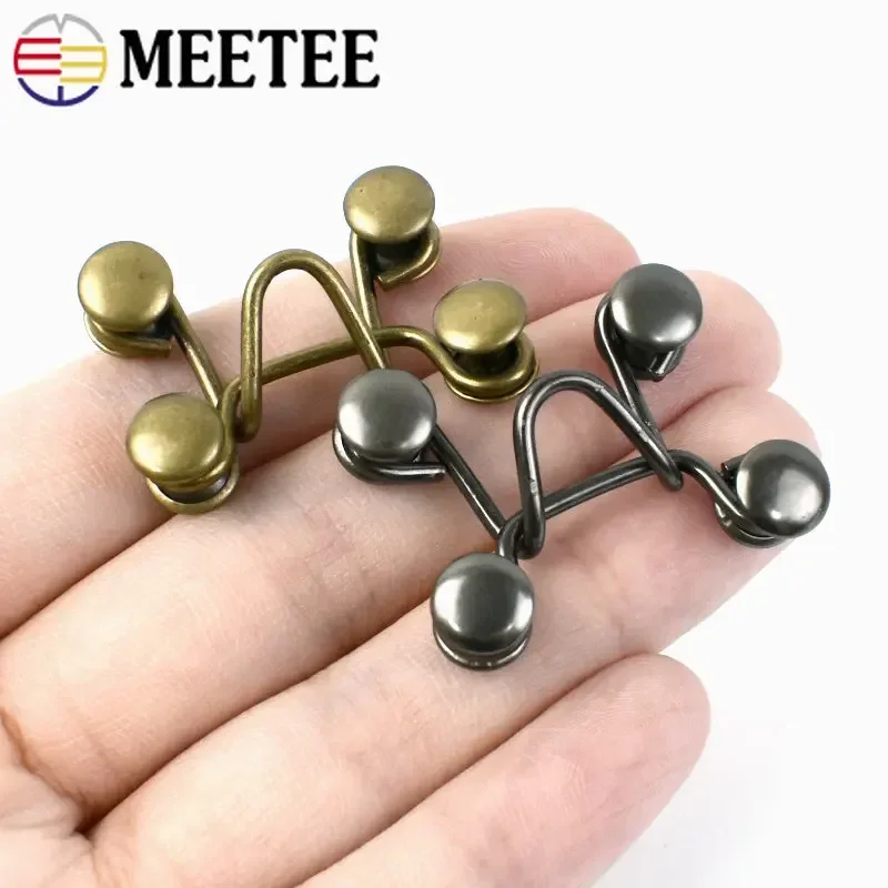Meetee 10Sets 27X28/32X28mm Metal Garment Hooks Jeans Pants Adjust Belt Buckle Removable Rivet Button DIY Invisible Crochet Hook