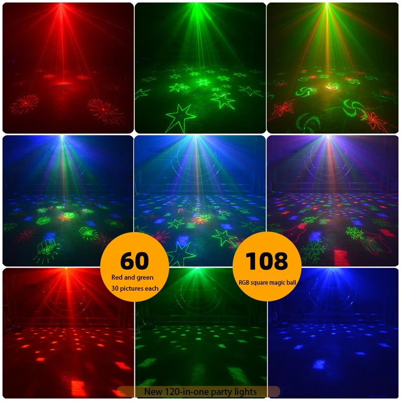 Patrón DJ Luz de discoteca RGB Luces de efecto de escenario Batería USB Bola mágica Proyector láser Boda Navidad Fiesta navideña de Halloween