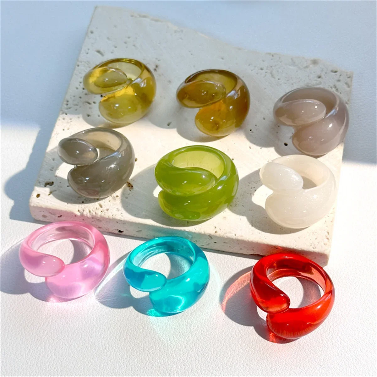 Korean Exaggeration Fun Trend Irregular Geometric Resin Ring Female Personalized Finger Ring Internet Celebrity Retro Style Ring
