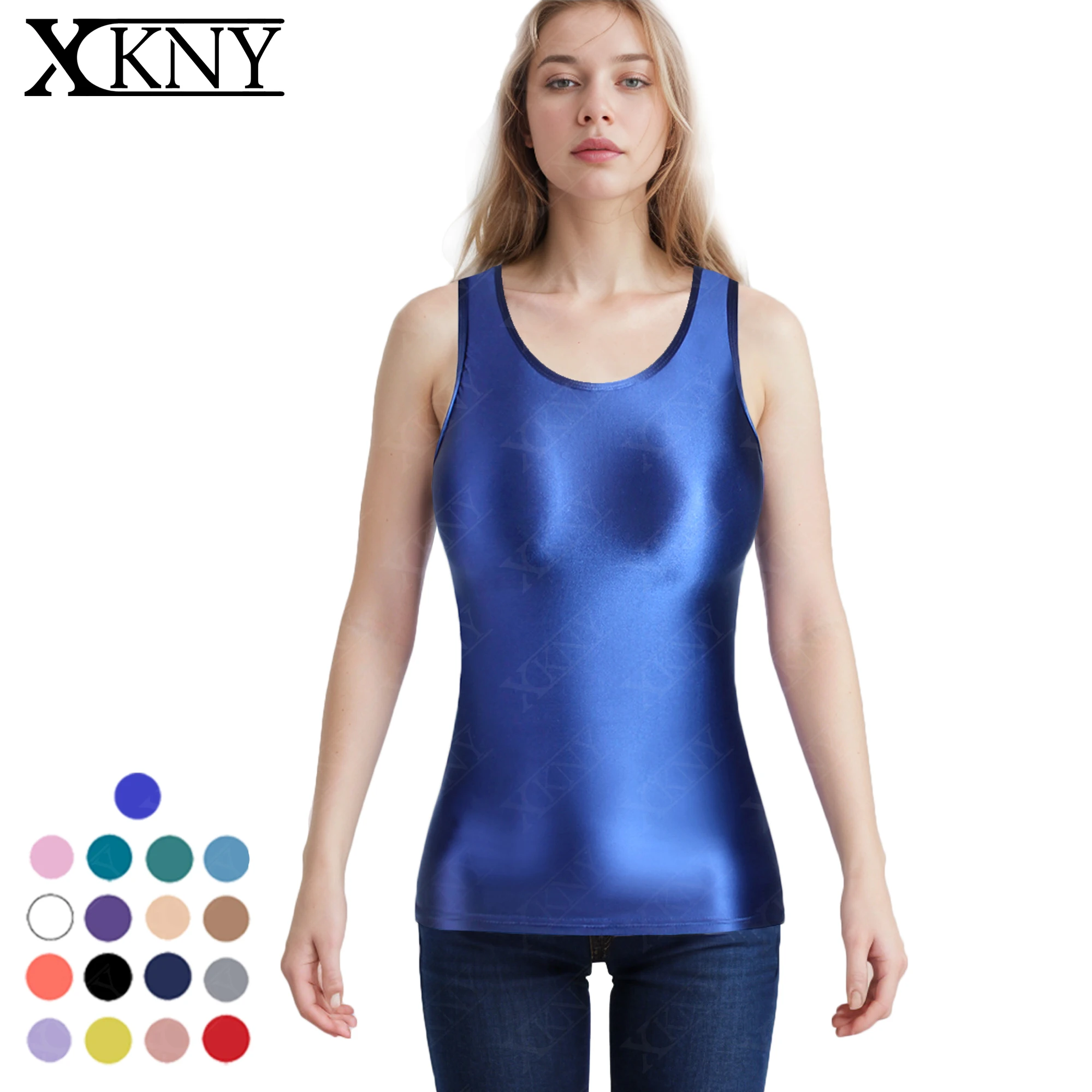 XCKNY glossiness series vest  satin glossy top high elastic l solid color shiny versatile sleeveless top multifunctional vest