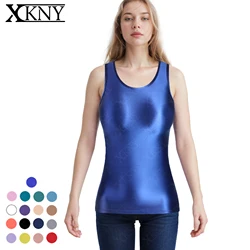 XCKNY Silky oil glossy vest  tight sports top high elastic l solid color shiny versatile sleeveless top multifunctional vest