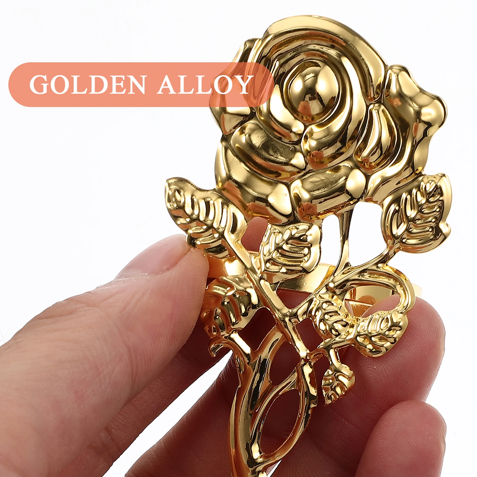 

6pcs Rings Wedding Valentine'S Day Elegant Rose Banquet Alloy Dining Table Decoration Serviette Holder Flower Shaped Ring For
